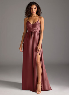 Azazie Alia Bridesmaid Dresses Amethyst A-Line Pleated Stretch Satin Dress image1