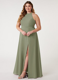 Azazie Clarice Abiti da Damigella Abito A-Line in Chiffon con Scollo Halter Pistacchio image11