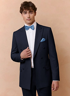 front Collins Navy Blue Double Breasted Wool Blend Suit