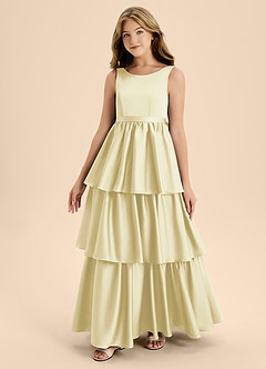 Azazie Meadowyn Junior Robe Trapèze en Satin extensible Arc Sorbet Citron image4