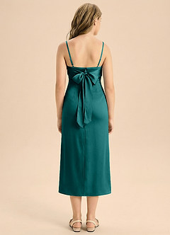 Azazie Mai Junior Skede Plisseret Stræk satin Te-længde Junior brudepige Kjole image2