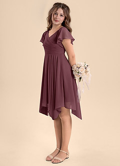 Azazie Janeaurelia Junior Robe Trapèze en Mousseline de soie Plissée Sangria image5
