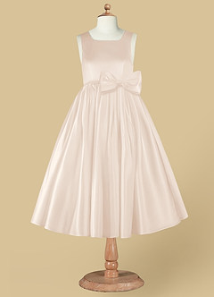 Azazie Bo Peep Flower Girl Dresses White Alabaster A-Line Bow Matte Satin Dress image7