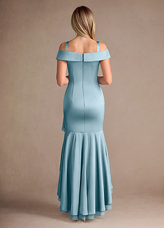 Azazie Billings Mother of the Bride Dresses Moody Blue Mermaid Off the Shoulder Stretch Satin Dress image8