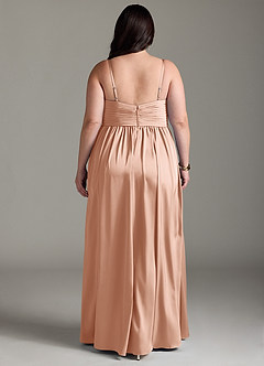 Azazie Alia Bridesmaid Dresses Rose Gold A-Line Pleated Stretch Satin Dress image9