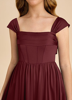 Azazie Hattie Junior Cabernet A-Line Pleated Stretch Satin Dress image9