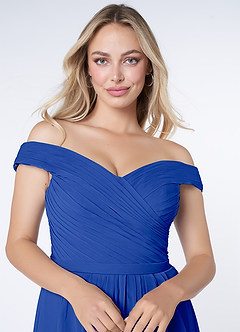 Azazie Audrianna Jurken voor bruidsmeisjes Converteerbaar Jurk van Chiffon met A-Lijn Off-the-shoulder verzameld Koningsblauw image5