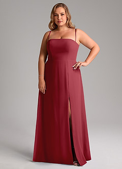 Azazie Wren Bridesmaid Dresses Pomegranate A-Line Side Slit Chiffon Convertible Dress image14