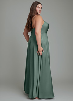 Azazie Sarella Robes de demoiselle d'honneur Robe Trapèze en Satin extensible Plissé Mousse De Mer image7