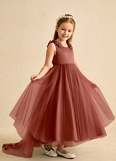 Azazie Lorita Robe Demoiselle D'honneur Fillette Robe Trapèze en Tulle Perlé Auburn image7