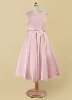Azazie Coco Blumenmädchenkleider A-Linie Schleifen Matte Satin Kleid Puderrosa image8