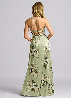 Azazie Mei Abiti da Damigella Abito A-Line in Raso Elasticizzato con Scollo a V Floral Vines image6