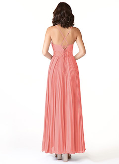 Azazie Devyn Bridesmaid Dresses Coral A-Line Corset Chiffon Dress image2