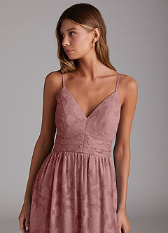 Azazie Nathalia Bridesmaid Dresses Dusty Rose A-Line Bow Floral Burnout Dress image5