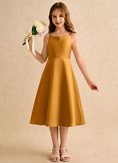 Azazie Jaella Girls Formal Blomsterpigekjoler A-Line Plisseret Mat satin Te-længde Kjole image4