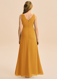 Azazie Floris Junior Robe Trapèze en Mousseline de soie Plissée Caramel écossais image3