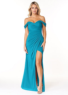 Azazie Tessa Bridesmaid Dresses Jade Sheath Sweetheart Off-The-Shoulder Mesh Convertible Dress image1