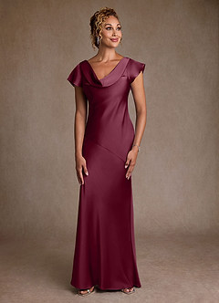 Azazie Shelby Mother of the Bride Dresses Mulberry Mermaid Pleated Stretch Satin Dress image1