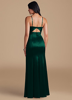 Azazie Shania Bridesmaid Dresses Emerald Sheath Pleated Metallic Satin Dress image2