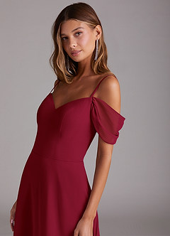 Azazie Marley Jurken voor bruidsmeisjes Converteerbaar Jurk van Chiffon met A-Lijn Off the Shoulder Bourgondië image8