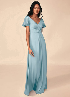 Azazie Soren Vestidos de damas de honor Vestido de Azul Malhumorado de Satén Elástico de Corte en A con Plisado image4