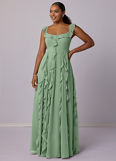 Barbie ♥ Azazie Brautjungfernkleider A-Linie mit Taschen Chiffon Kleid Matcha image9