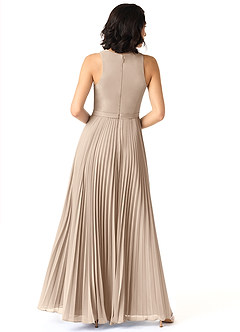 Azazie Lindie Robes de demoiselle d'honneur Robe Trapèze en Mousseline de soie Plissé à encolure dégagée Taupe image2