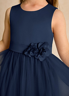 Azazie Miracle Flower Girl Dresses Dark Navy A-Line Bow Matte Satin Dress image6