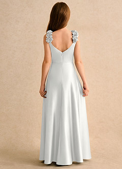 Azazie Rosita Girls Formal 플라워 걸 드레스 A라인 주름진 스트레치 새틴 플로어 길이 드레스 image5