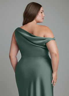 Azazie Emerson Bridesmaid Dresses Sea Moss Mermaid Off the Shoulder Stretch Satin Dress image13