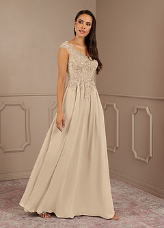 Azazie Amethyst Mother of the Bride Dresses Champagne A-Line V-Neck Sequins Chiffon Dress image3