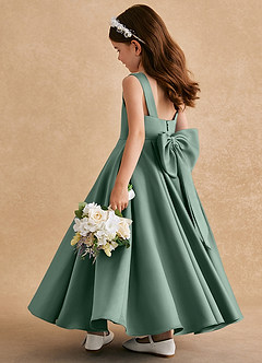 Azazie Honey Bear Flower Girl Dresses Eucalyptus A-Line Pleated Matte Satin Dress image4