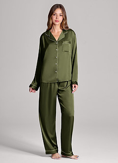 front Long Sleeves and Pants Satin PJ Set