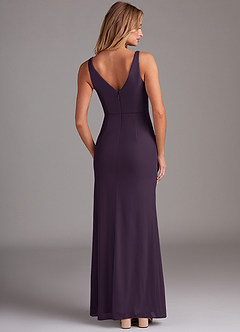 Azazie Leandra Bridesmaid Dresses Plum Mermaid V-Neck Pleated Mesh Dress image2