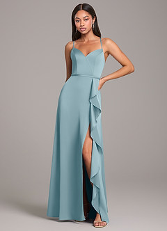 Azazie Naeem Robes de demoiselle d'honneur Robe Trapèze en Satin extensible Bleu Maussade image1