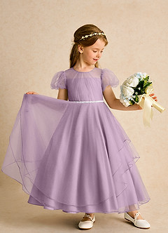 Azazie Duckie Flower Girl Dresses Wisteria Ball-Gown Pleated Tulle Dress image3
