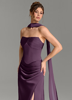 Azazie Nicki Bridesmaid Dresses Plum Sheath Corset Stretch Satin Dress image7