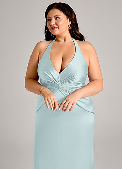 Azazie Valerie Robes de demoiselle d'honneur Robe Sirène en Satin extensible Plissée Brume image13