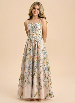 Azazie Evangeline Junior Formal Robe Trapèze en Dentelle brodée florale 3D Plissée Jardin Floral Rose image1