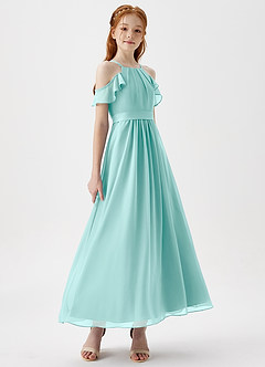 Azazie Chaya Junior Aqua A-Line Off the Shoulder Chiffon Dress image6