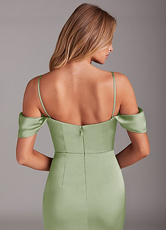 Azazie Saige 신부 들러리 드레스 인어 오프 더 숄더 스트레치 새틴 발목 길이 드레스 image6