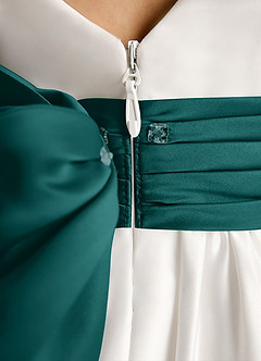 Azazie Sosie Blumenmädchenkleider A-Linie Plissee Matte Satin Kleid Elfenbein Pfau image6