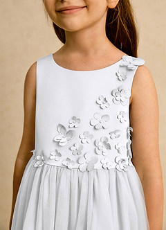 Azazie Malva Flower Girl Dresses White Ball-Gown Bow Tulle Dress image5