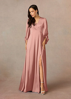 Azazie Luna Mother of the Bride Dresses Rosette A-Line Pleated Stretch Satin Dress image1