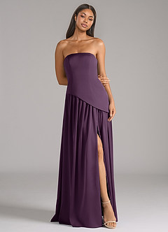 Azazie Adeline Robes de demoiselle d'honneur Robe Trapèze Convertible en Satin extensible Sans bretelle Prune image3