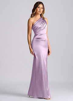 Azazie Akilah Bridesmaid Dresses Frosted Lilac Mermaid One Shoulder Stretch Satin Dress image3