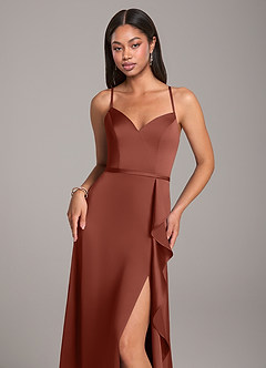 Azazie Naeem Bridesmaid Dresses Auburn A-Line Stretch Satin Dress image2