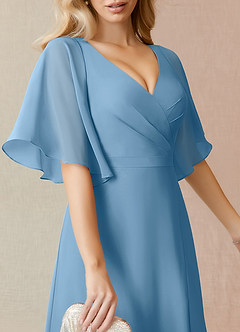 Azazie Cierra Bridesmaid Dresses Steel Blue A-Line V-Neck Chiffon Dress image7