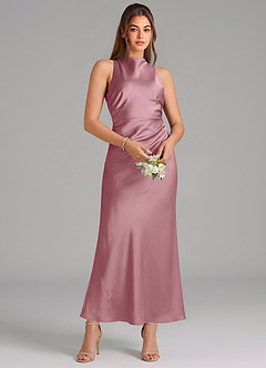 Azazie Evadne Brautjungfernkleider Etui Plissee Stretch-Satin Kleid Vintage Mauve image3