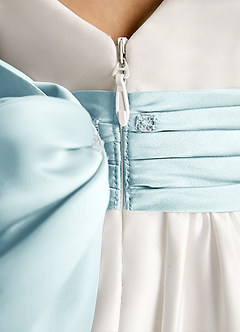 Azazie Sosie Blumenmädchenkleider A-Linie Plissee Matte Satin Kleid Elfenbein Seeglas Blau image6
